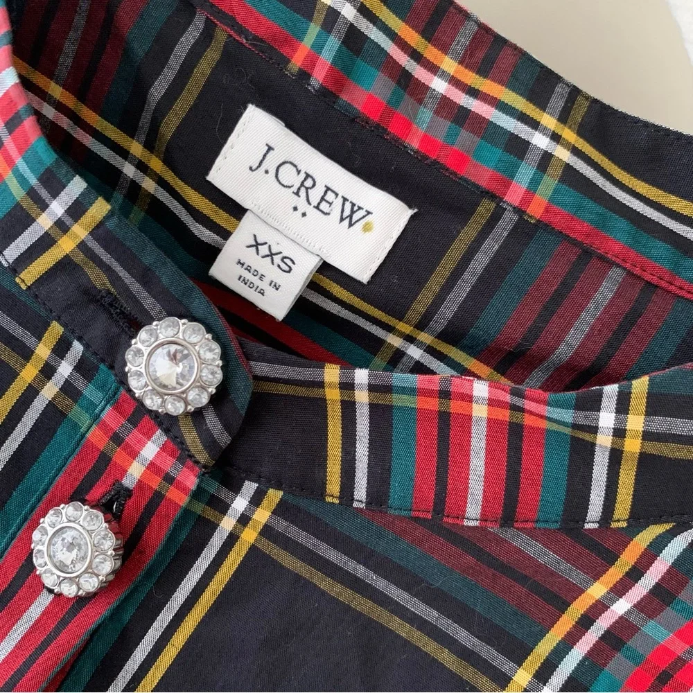 J Crew Tartan Plaid Jewel Blouse